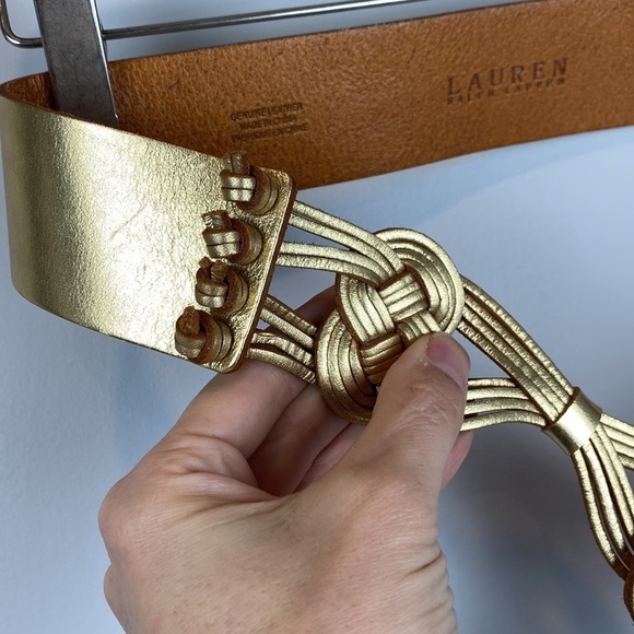 LAUREN RL • Metallic Gold Leather Tassel Belt - Picture 4 of 6